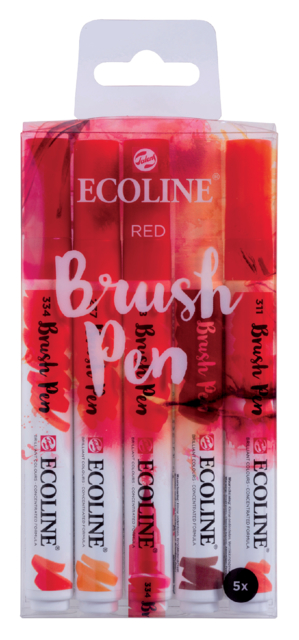 Brushpen Talens Ecoline set-rood blister à 5 stuks ass