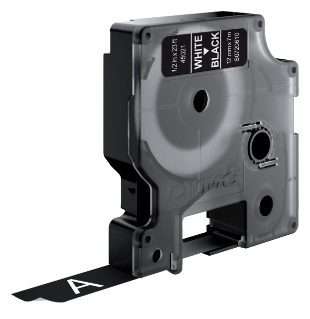 Labelprintertape Dymo 45021 12mm wit/zwart