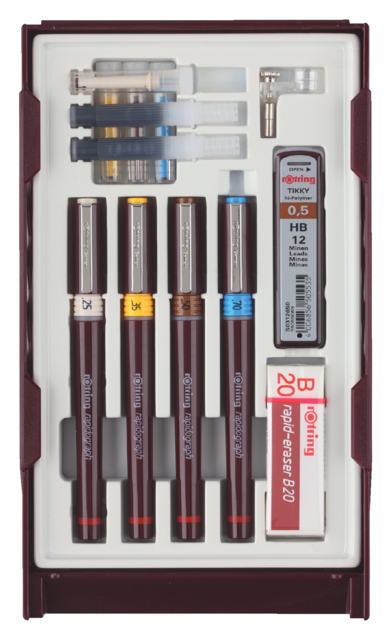 Tekenpenset rOtring 699570 rapidograph 4 delig