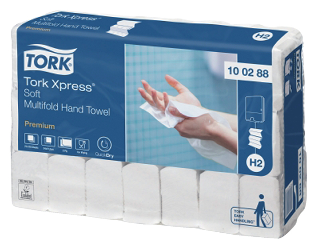 Handdoek Tork H2 100288 2laags 21x34cm wit 21x110st