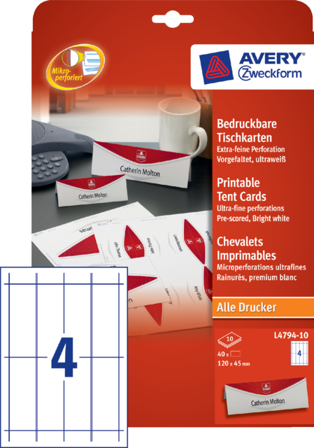 Tentkaart Avery L4794-10 120x45mm Wit 40st
