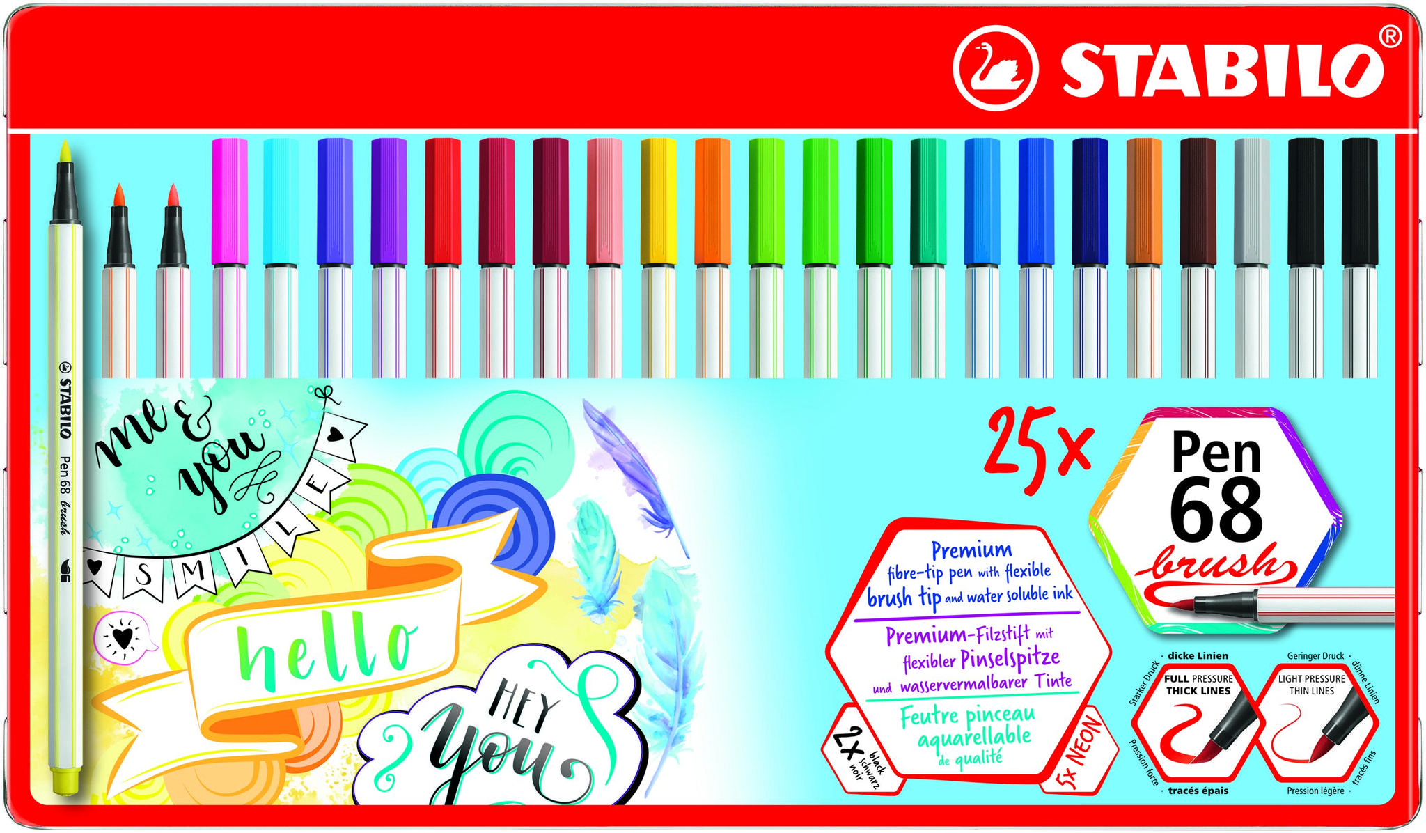 Brush pen STABILO 68 metalen etui 25 stuks