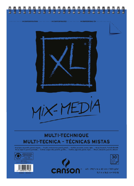 Aquarelblok Canson XL mix-media 300g A3 30 vel