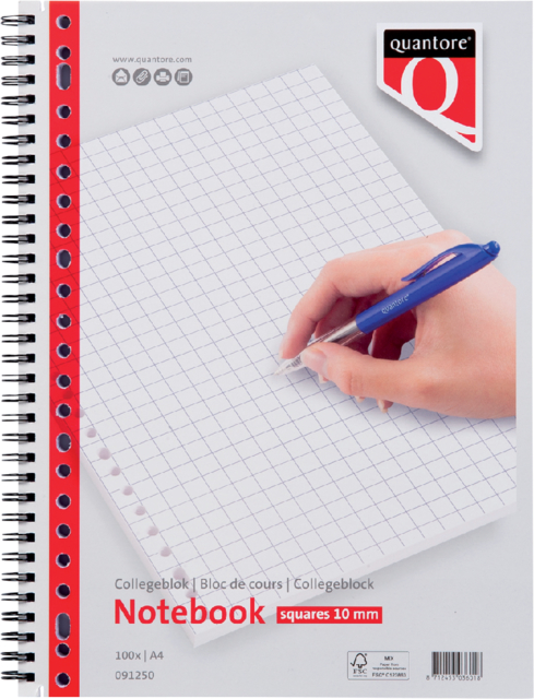 Collegeblok Quantore A4 23-gaats ruit 10mm spiraal