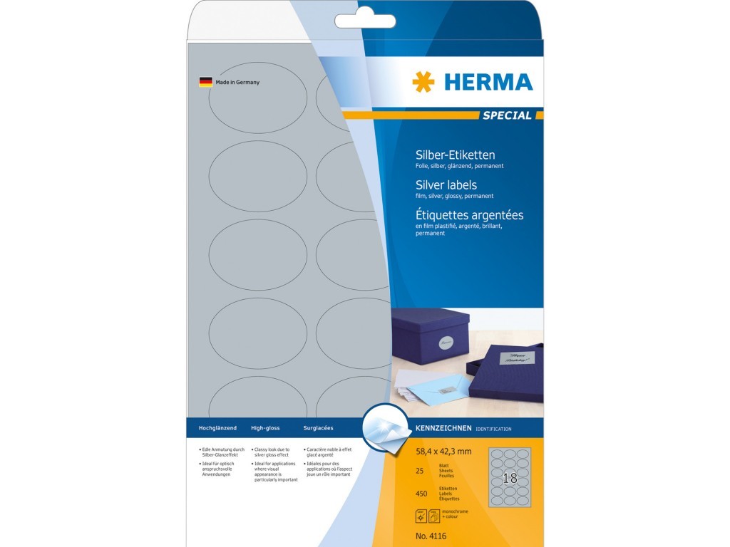 Superprintetiket Herma 4116 58,4x42,3mm zilver