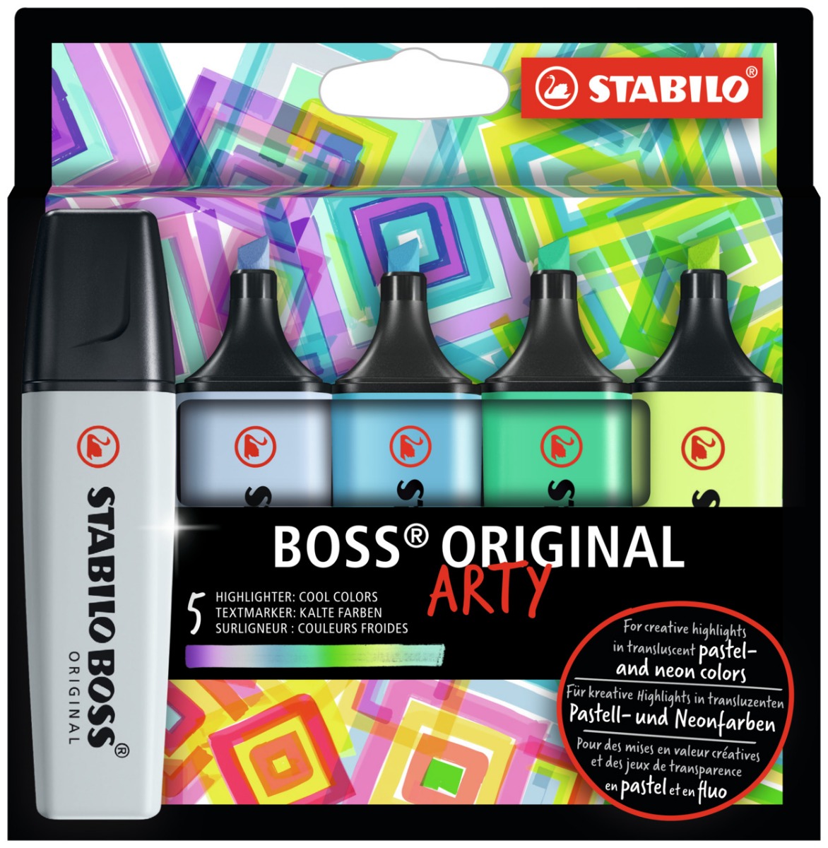 Markeerstift STABILO BOSS ORIGINAL - ARTY etui met 5 kleuren - ‘cool colors‘