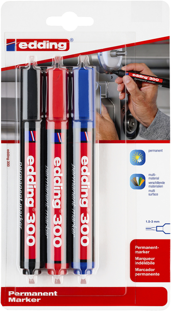 Viltstift edding 300 rond 1.5-3mm blister à 3 kleuren